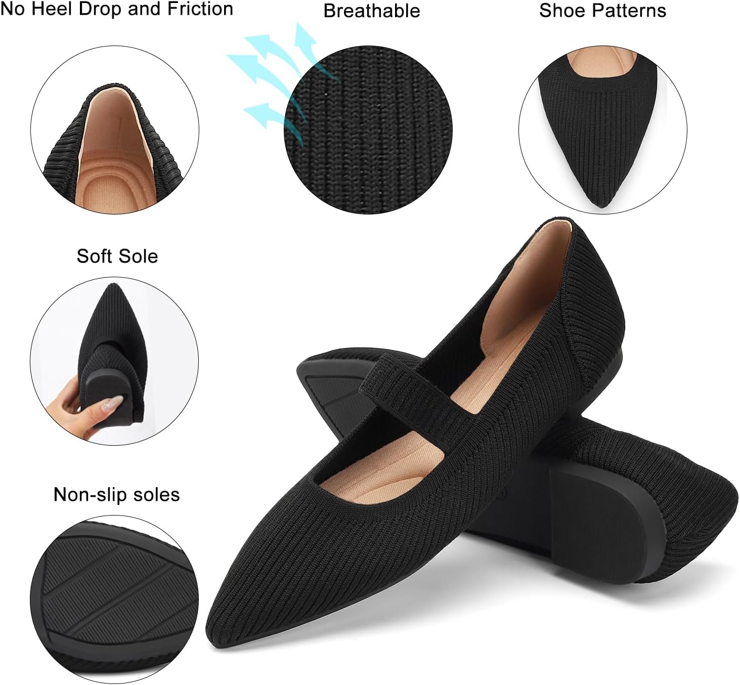 Flats for Women Pointed Toe Knit Foldable Ballet Women's Fat Shoes Dressy Comfortable Slip On Womens Shoe for Casual Office Work - Image 3
