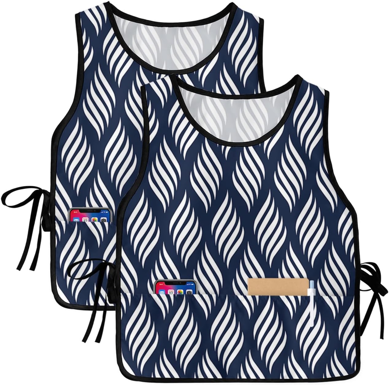 Double Love Palm Tree Leaves Cobbler Aprons with 2 Pockets for Women Men, Green Tropical Leaf Watercolor