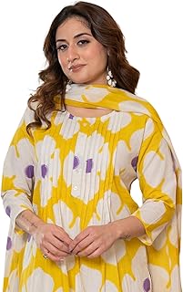 Arayna Women’s Cotton Floral Printed Kurta Set with Pants & Dupatta – A-Line Fit, 3/4 Sleeve | Vibrant Ethnic Wear Price In India
