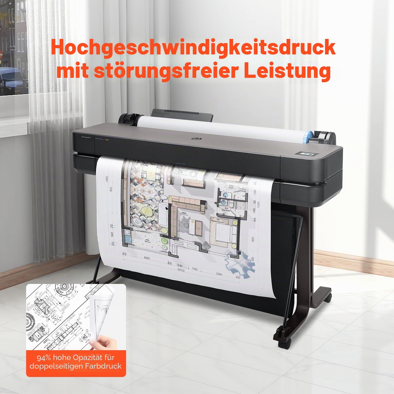 VEVOR Großformatpapier Plotterpapier 45,7 m x 915 mm 4 Rollen CAD-Bond-Rollen mit 50,8 mm Kern, Zeichenrollen für CAD-Zeichnungen, technische Pläne, GIS-Karten und Architekturentwürfe Weiß