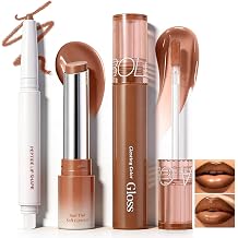 Brown Lip Kit With Matte Lip Liner, Lipstick and Lip Gloss Combo | Long Lasting, Highly Pigmented & Smudge Proof Makeup for Women Hydrating Formula with Natural Glossy Finish 3 Count