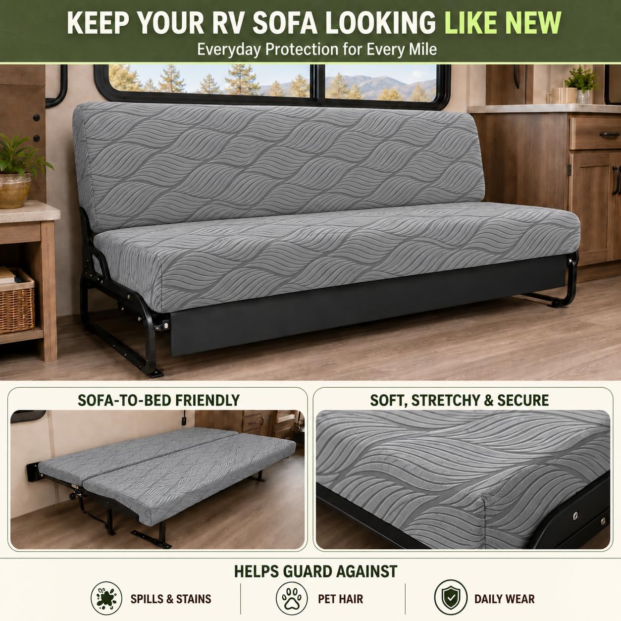 Apexlife 2 Piece RV Couch Covers for Sofa Bed (Light Gray)