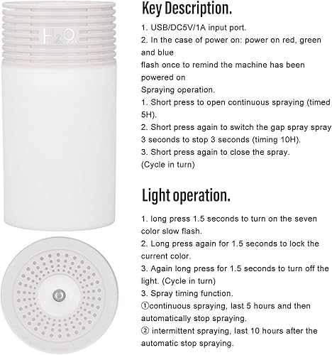 Miniatura 4 de Colorido Mini Humidificador Portátil 2 Velocidades Auto Apagado USB 300ML para Coche Hogar Escritorio (Blanco)