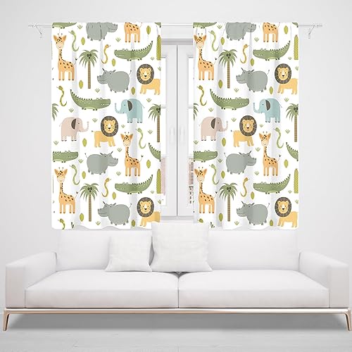 Miniatura 34 de MESHELLY Cortinas de safari para niños, 42 pulgadas de ancho x 63 pulgadas de alto, bolsillo para barra, lindos animales de dibujos animados