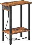 HOOBRO End Table with Charging Station, 2-Tier Narrow Side Table, Slim Bedside Table with Open Storage, Skinny Nightstand for Living Room, Small Spaces, Rustic Brown and Black BF240UBZ01