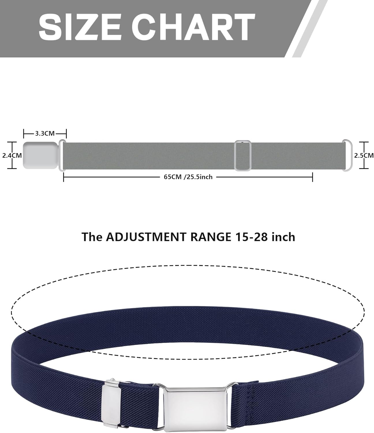 WELROG Toddler Kids Adjustable Buckle Belt - Elastic Child Silver Buckle Belts for Girls Boys