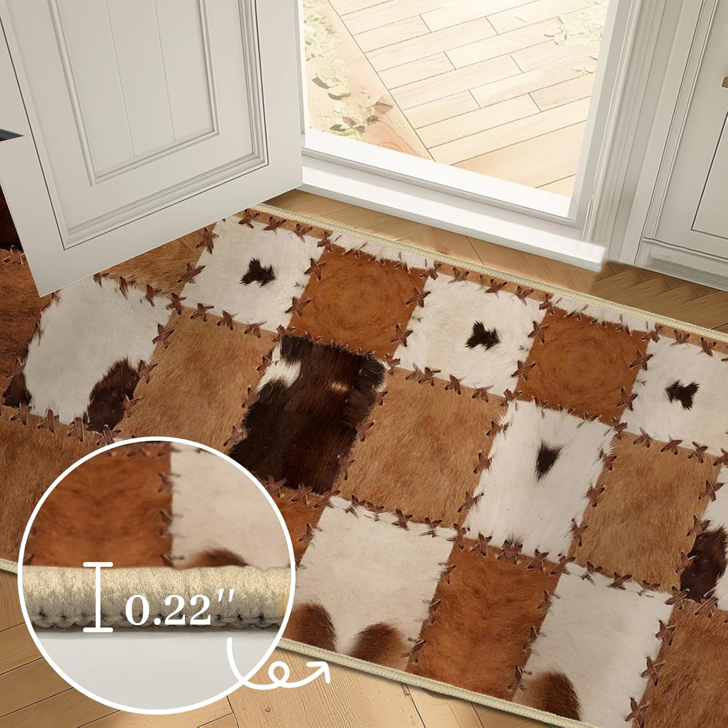 Cowhide Rug for Bedroom Western Area Rug 4x6 Carpets Runner for Living Room,Ultra-Thin Washable Throw Rugs Cow Print Rugs Indoor Doormat Non Slip Accent Floor Mats for Dining Room,Laundry Room,Brown