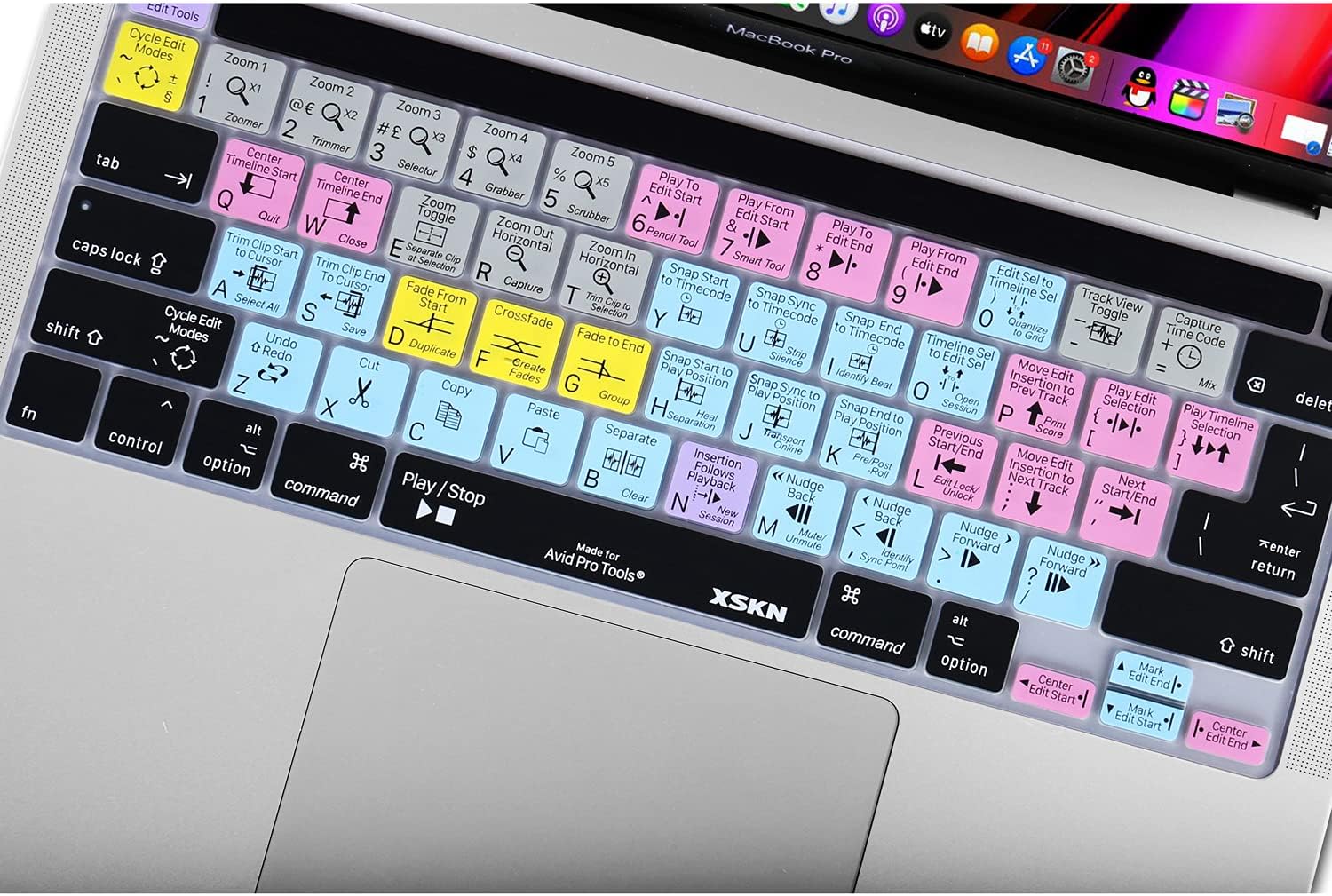 XSKN Avid Pro Tools Shortcuts Silicone Keyboard Cover Skin for Touch Bar Models 2019 MacBook Pro 16 inch A2141 2020 MacBook Pro 13.3 inch A2251 A2289 A2338 M1 with Touch ID Keyboard US&EU Version