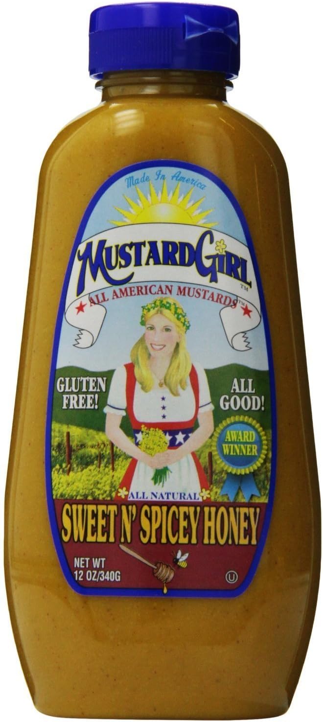 Mustard Girl All American Mustards Condiment, Sweet N Spicey Honey, 12 Oz (Pack of 2)