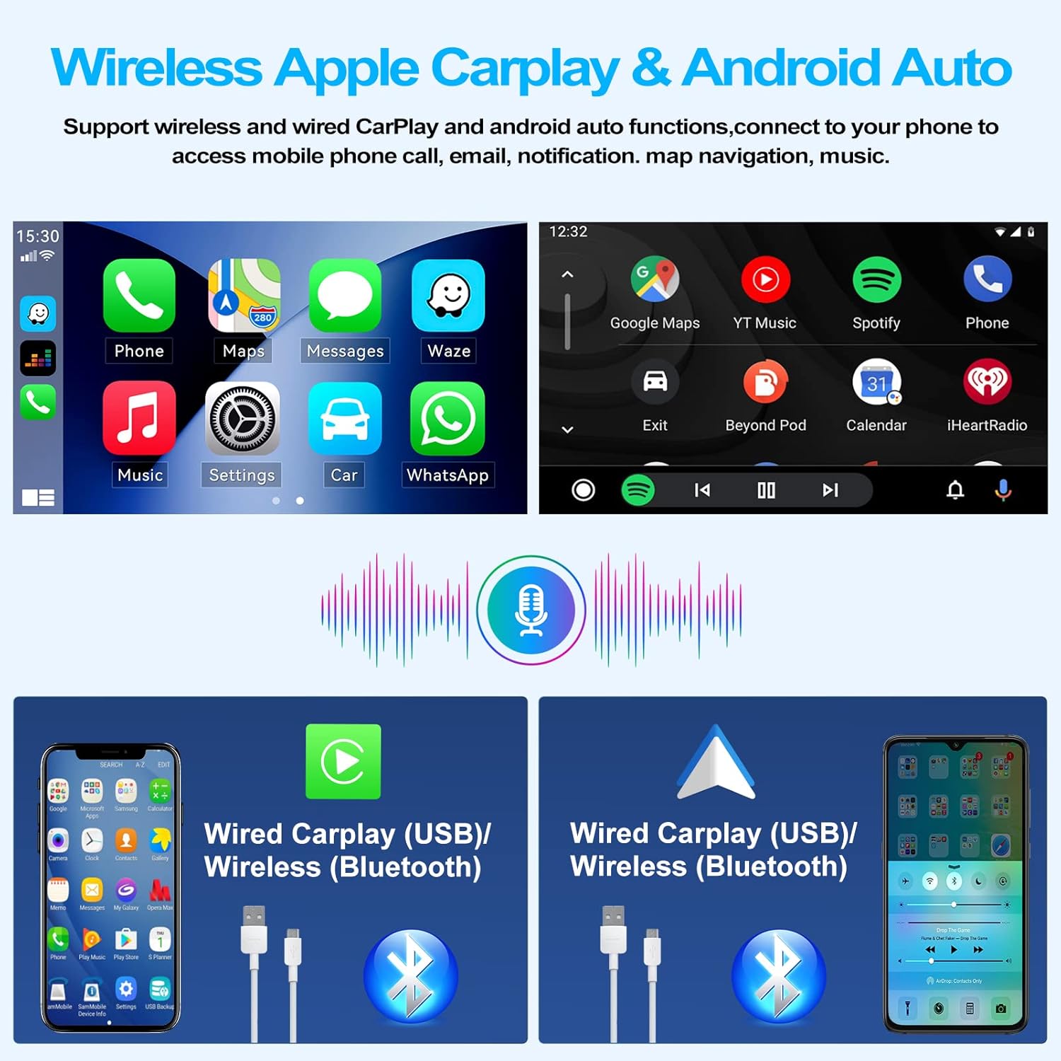 Wireless and wired Apple CarPlay and Android Auto functionality