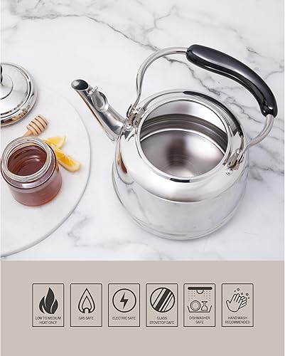 Miniatura 5 de Martha Stewart Kingstree - Hervidor de té grande de acero inoxidable de 2 cuartos de galón, hervidor de té silbante duradero de calibre pesado para