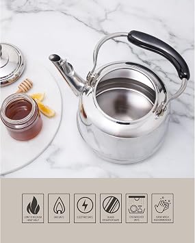 Martha Stewart Kingstree Large 2 Qt Stainless Steel Tea Kettle Heavy Gauge Durable Whistling Tea Kettle for Stove Top, Easy Pour, Classic Design
