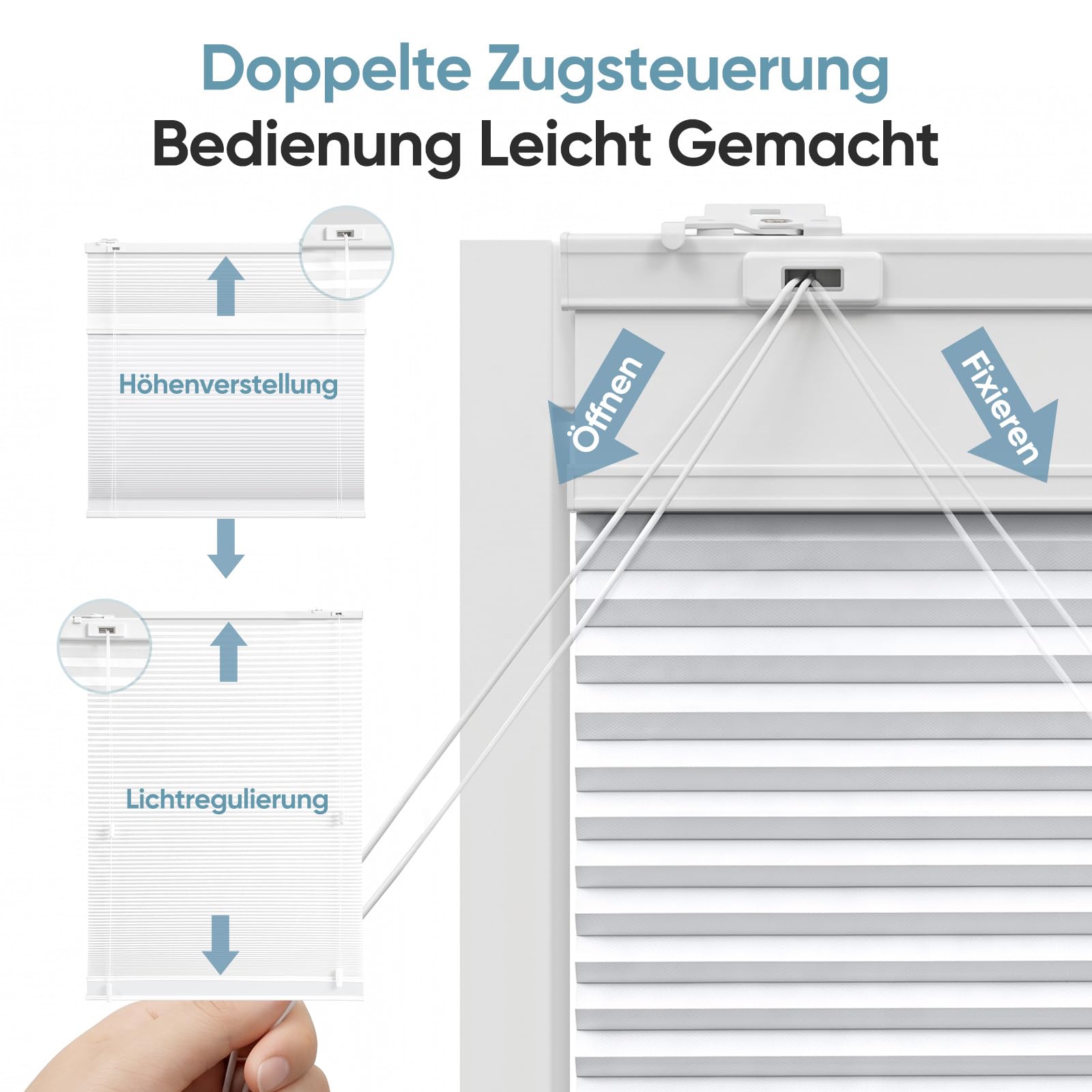 Sekey Wabenplissee Ohne Bohren Doppelplissee Day+Night Verdunkelung Rollo 100% verdunkelnd Blickdicht – Bild 5