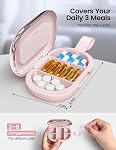 Purple Stylish Travel Pill Organizer, 1-Day Capacity,Portable Handle Pill Case, 3-6 Adjustable Compartments, Eco-Friendly Daily Pill Box for Pocket Purse