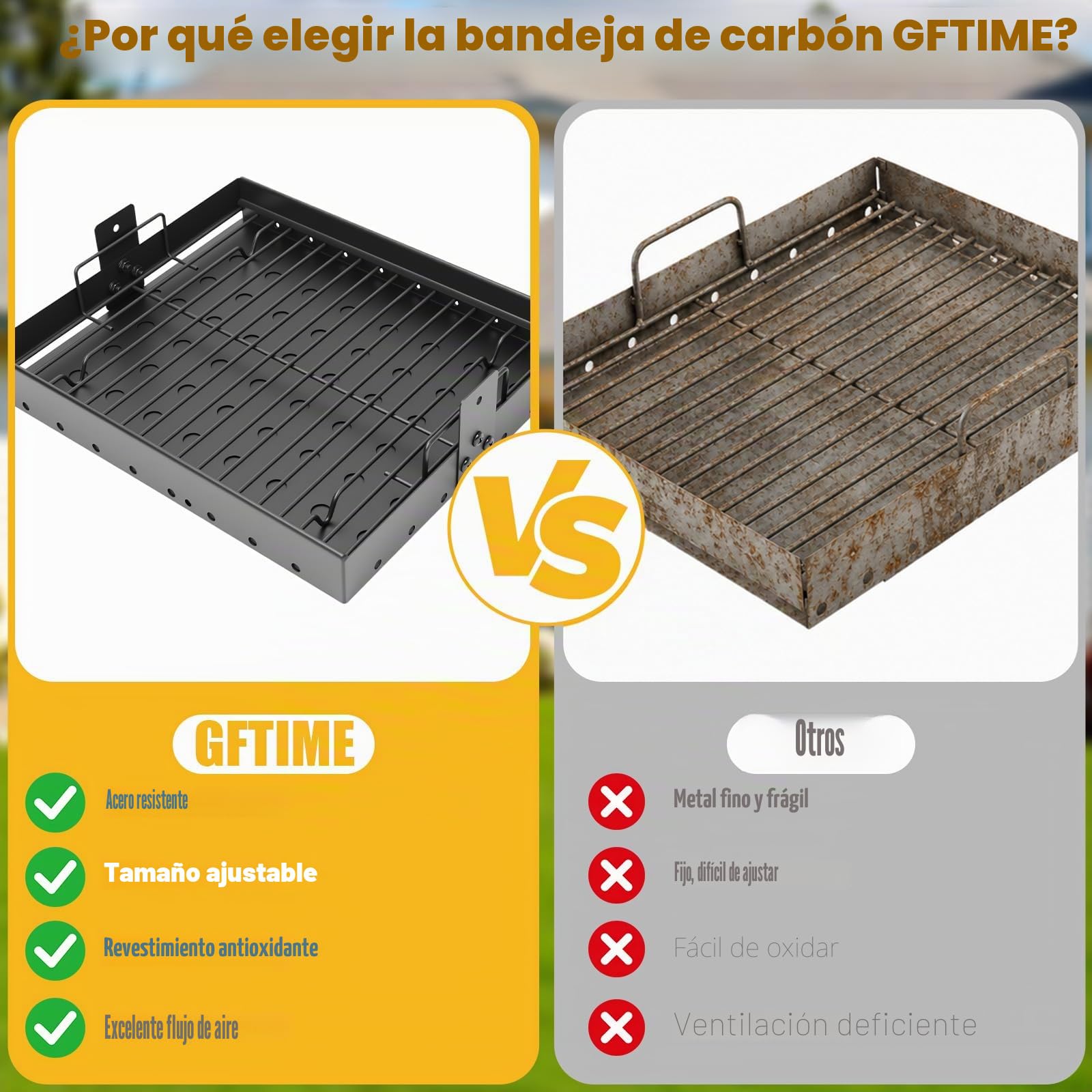 GFTIME 38-71 cm Ajustable bandeja de carbón para Tepro Toronto, Taino Hero XL barbacoa de carbón, Activa Angular, EL Fuego Montreal, EL Fuego Ontario barbacoa de carbón, piezas de repuesto de parrilla