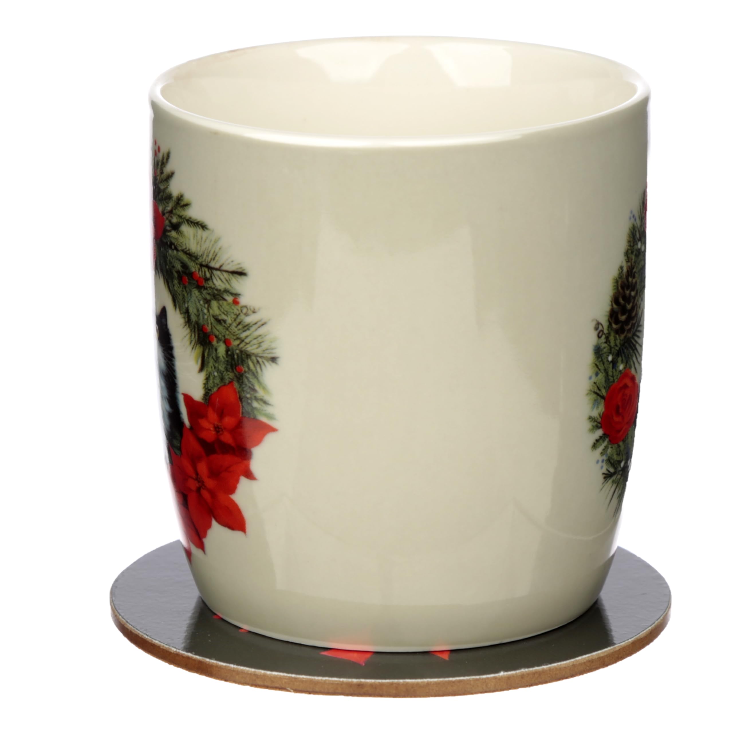 Puckator Kim Haskins Christmas Wreath Cat Porcelain Tea Coffee Mug & Coaster Set Funny Home Accessories Cute Gifts for Girlfriend Large Mugs Men Women Hot Drinks Cups Presents Secret Santa Gift - Image 4