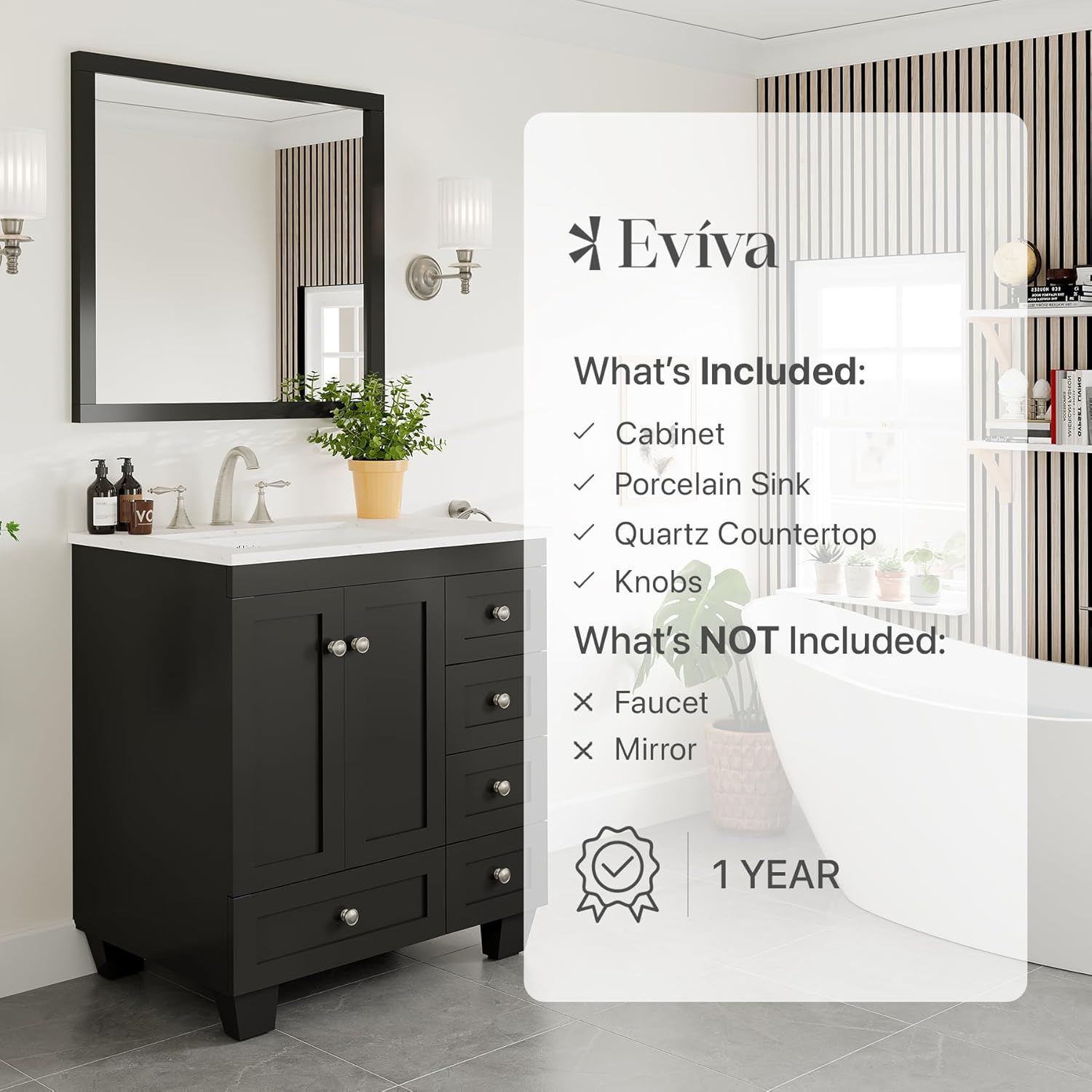 Eviva Acclaim 30 in. Espresso Single Sink Bath Vanity with Carrara Quartz Top and Undermount Porcelain Sink