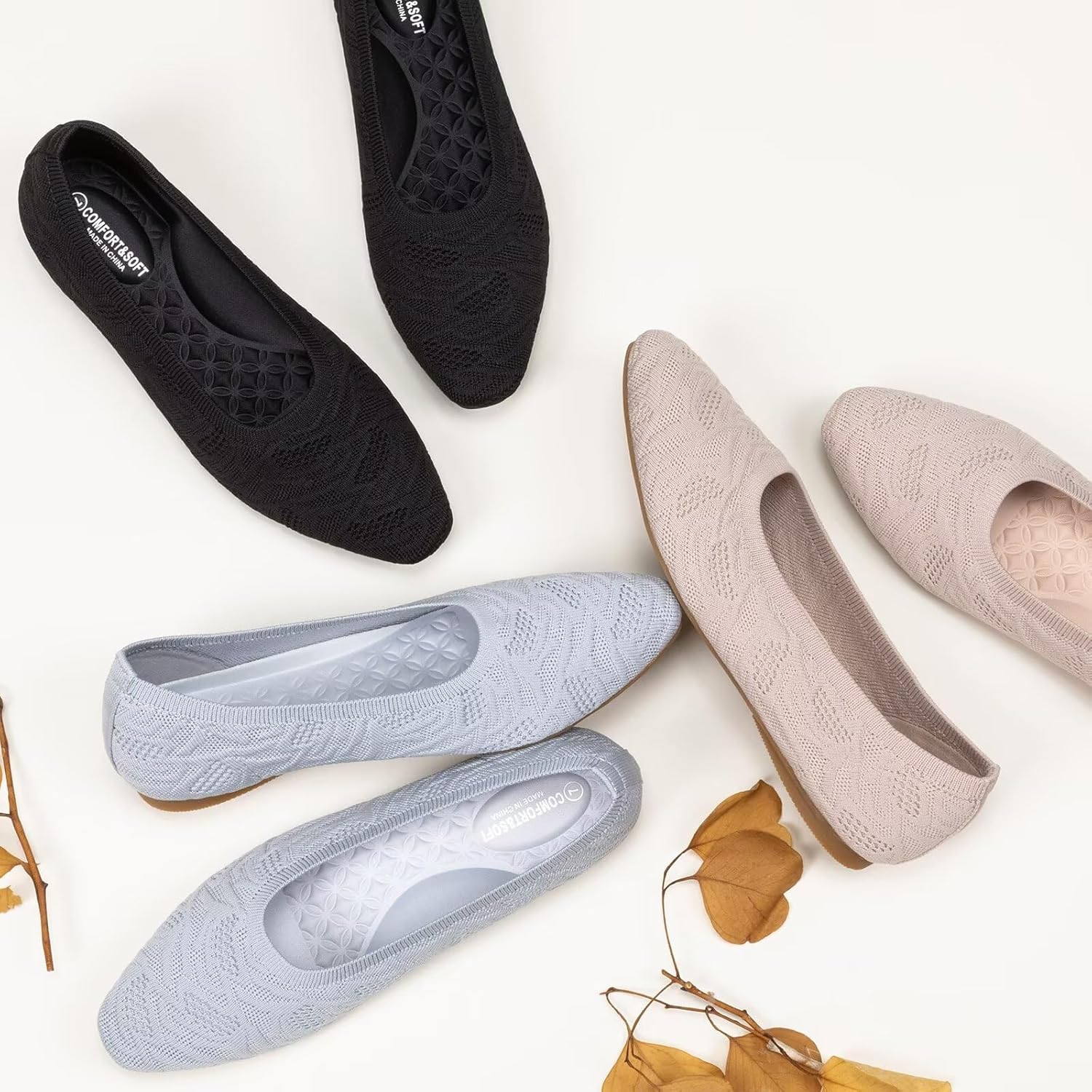 Frank Mully Womens Flat Square Toe Shoes Knitted Work Flat Comfort Dressy Flat Shoes for Daily Lightweight Comfort - Image 2