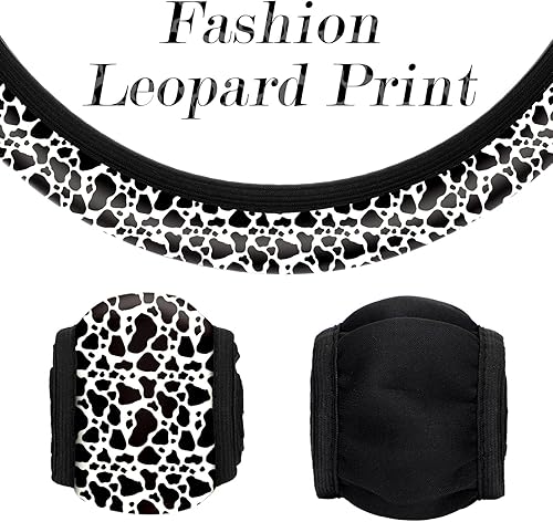 Miniatura 5 de Tallew Juego de 17 piezas de accesorios de automóvil con estampado de vaca, incluye fundas de asiento de vaca, funda para volante, portavasos de