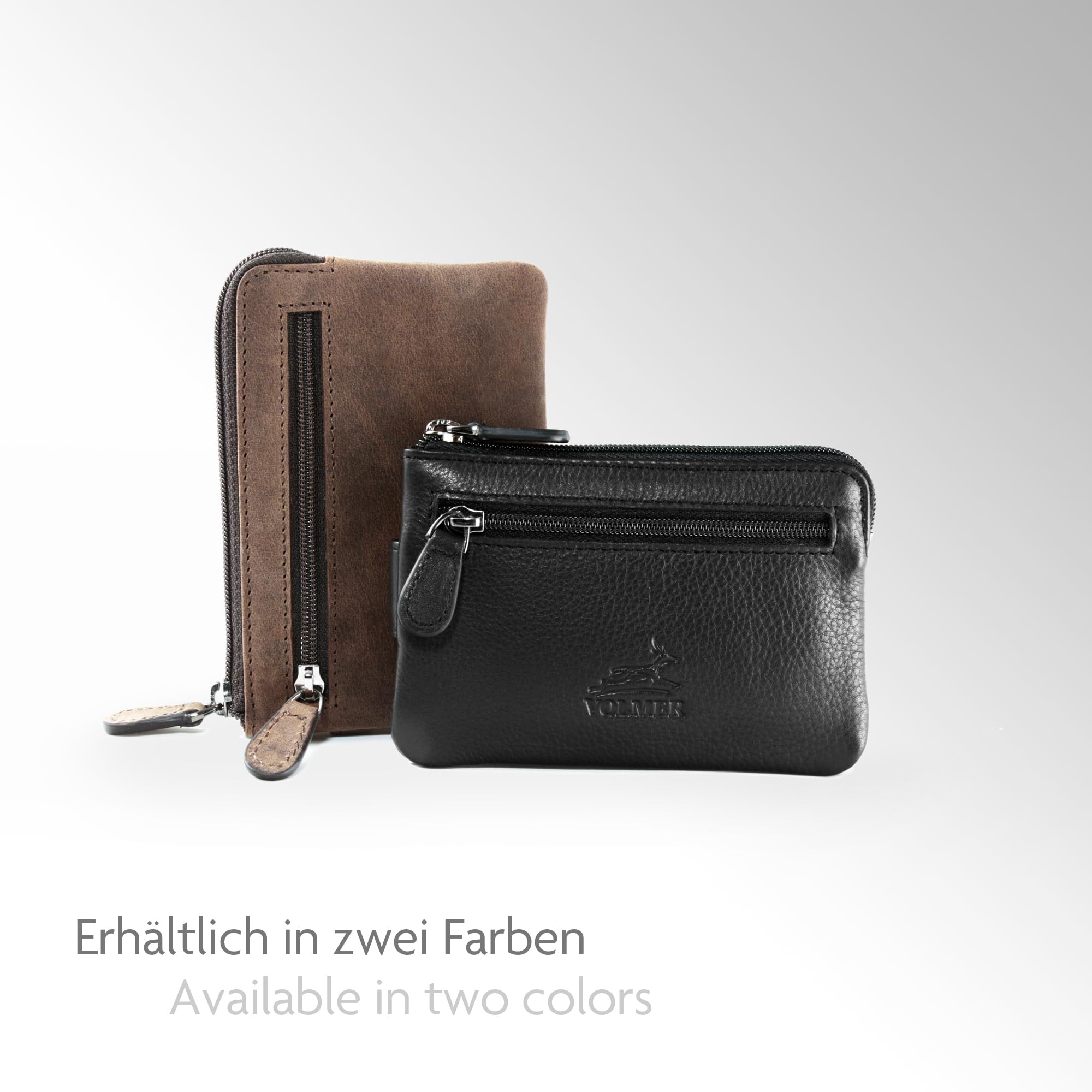 Fa.Volmer Etui na klucze 2 przegródki | plus 4 zewnętrzne przegródki na karty z ochroną RFID | prawdziwa skóra | w zestawie pudełko prezentowe | model: Keytcher