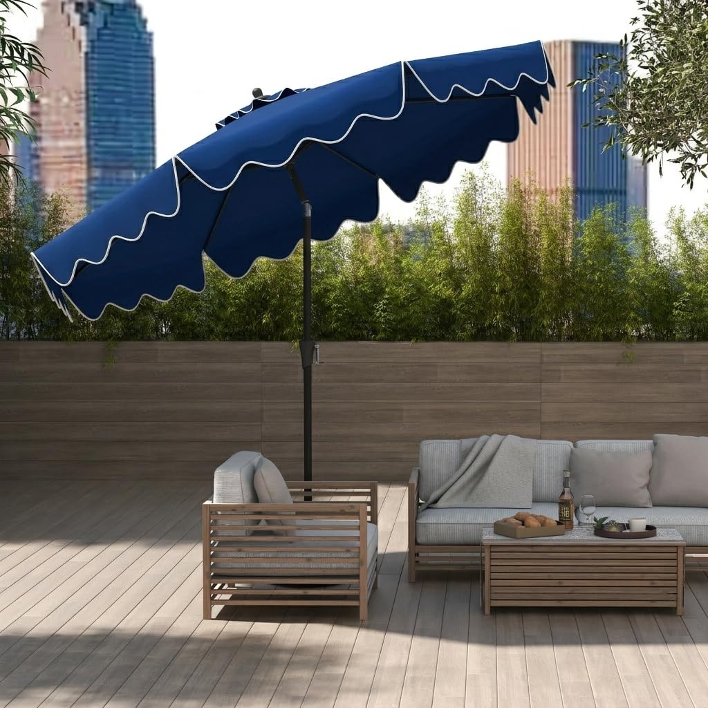 GOPLUS Parasol de Jardin Exterieur, 2,8M Parasol Inclinable 25° avec Manivelle, Toile Protection UV, 8 Baleines, Double Toit, pour Balcon Terrasse Patio, Base Non Incluse (Bleu)