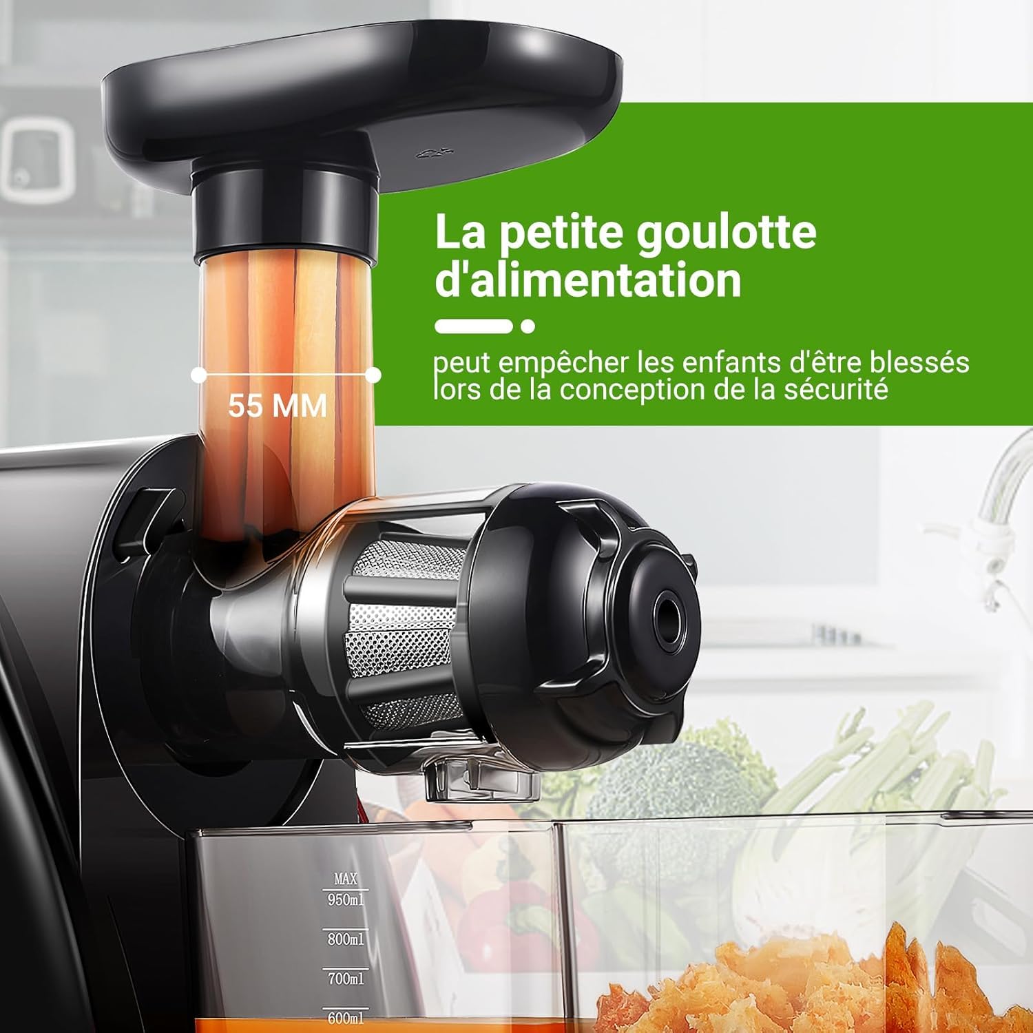 Aobosi Extracteur de Jus Sans BPA, Moteur Silencieux, Fonction Reverse, Rendement Élevé, Gris
