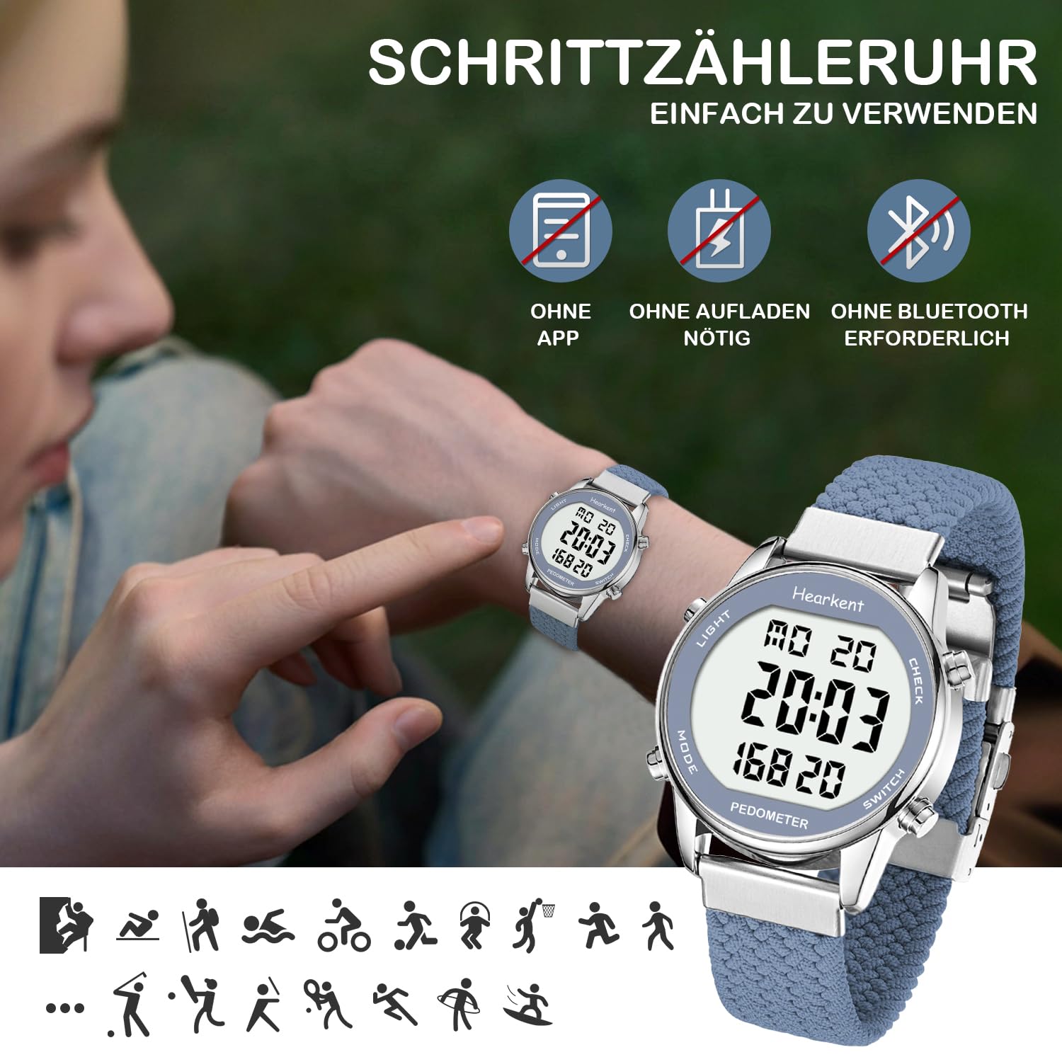 Hearkent Reloj podómetro para mujer, rastreador de fitness, reloj deportivo resistente al agua, contador de calorías, reloj de pulsera con pantalla digital grande, personas mayores, mujeres, ancianos