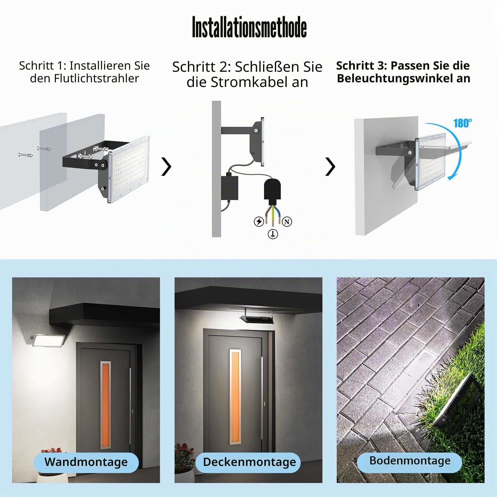 100W LED Strahler Fluter Außen 10000LM 2 Stücke, LED Scheinwerfer 6500K Kaltweiß IP66 Wasserdicht für Garten/Lager/Hofbeleuchtung