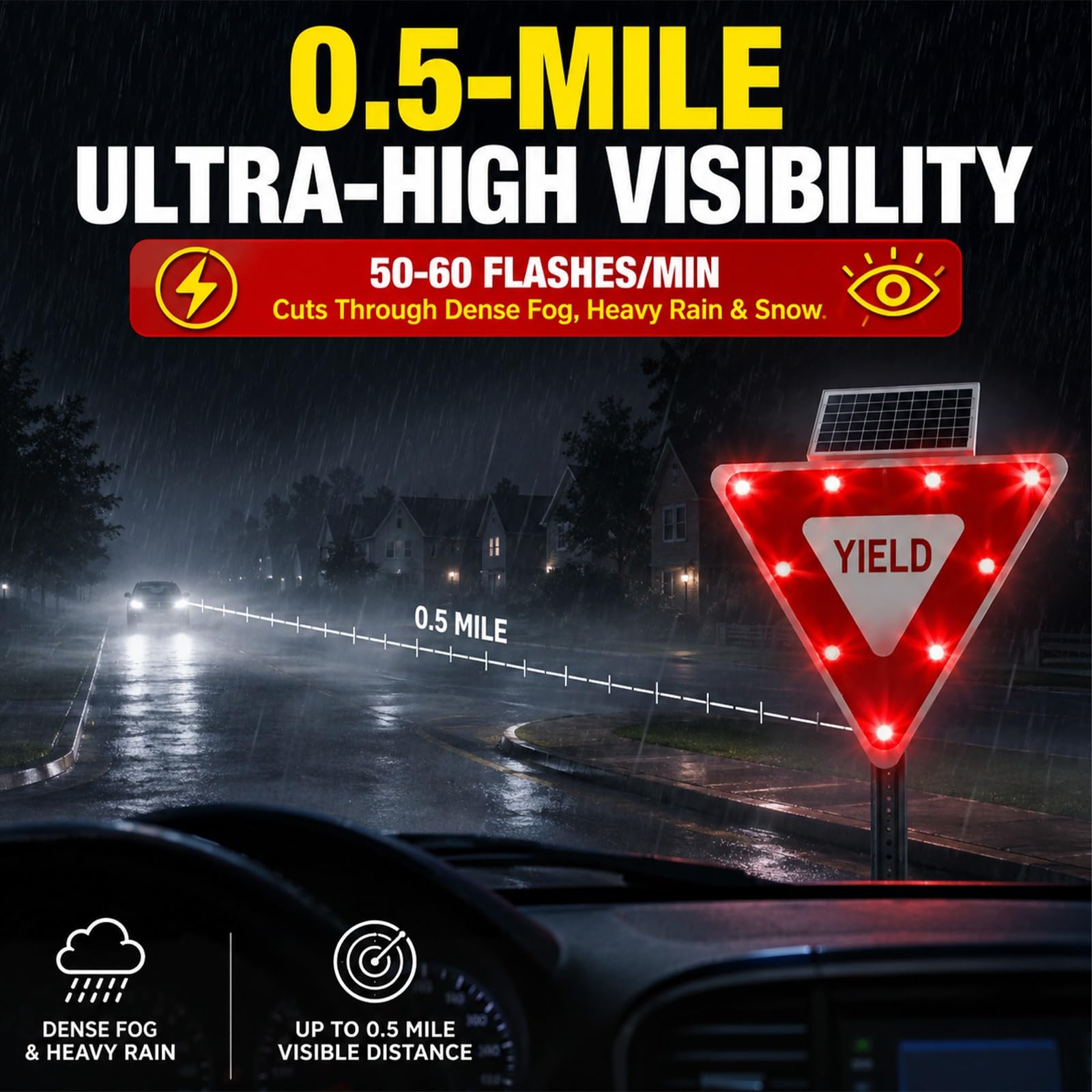 Señal de Tráfico Solar LED Intermitente en 24 y 32 Inch Seguridad Vial Paso Peatonal Metal con Sensor Crepuscular Automático para Condominios