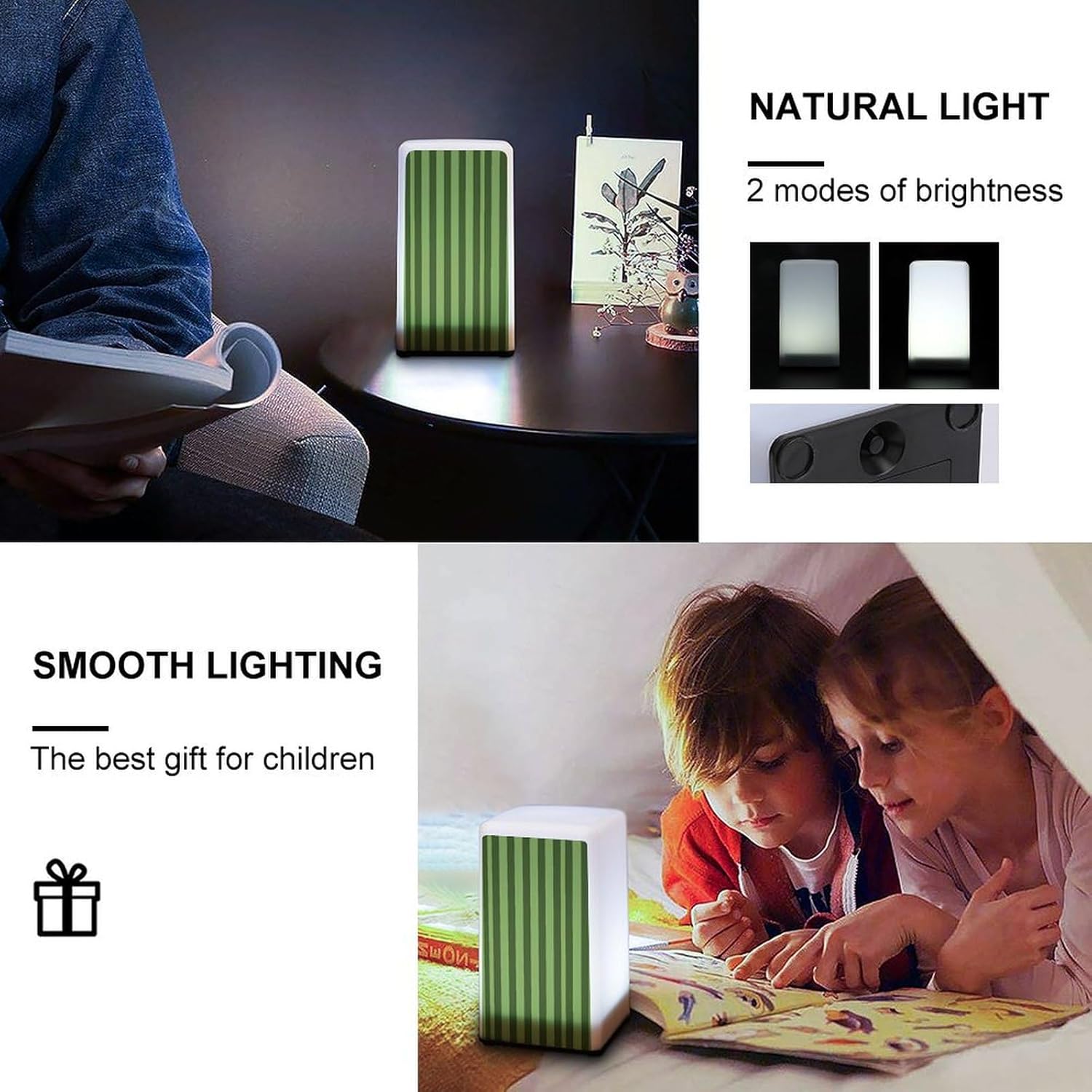 Desk Lamp for Office Home Dimmable Small Desk Lamp Classic Green Striped Battery Operated Lamp for Reading Study Work