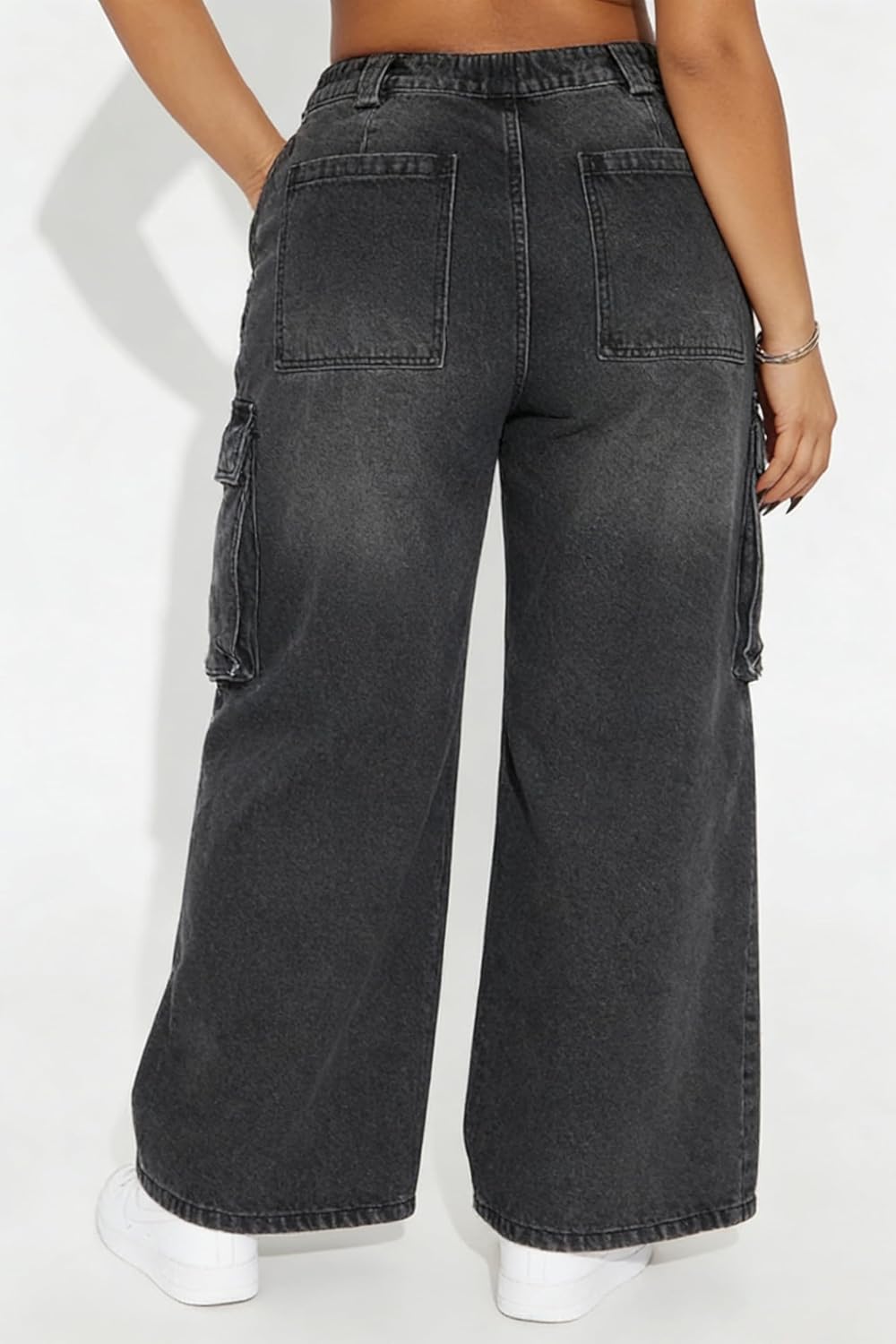 Cargo Jeans for Women High Waisted Baggy Wide Leg Casual Loose Stretchy Streetwear Denim Pants with 6 Pockets Trendy