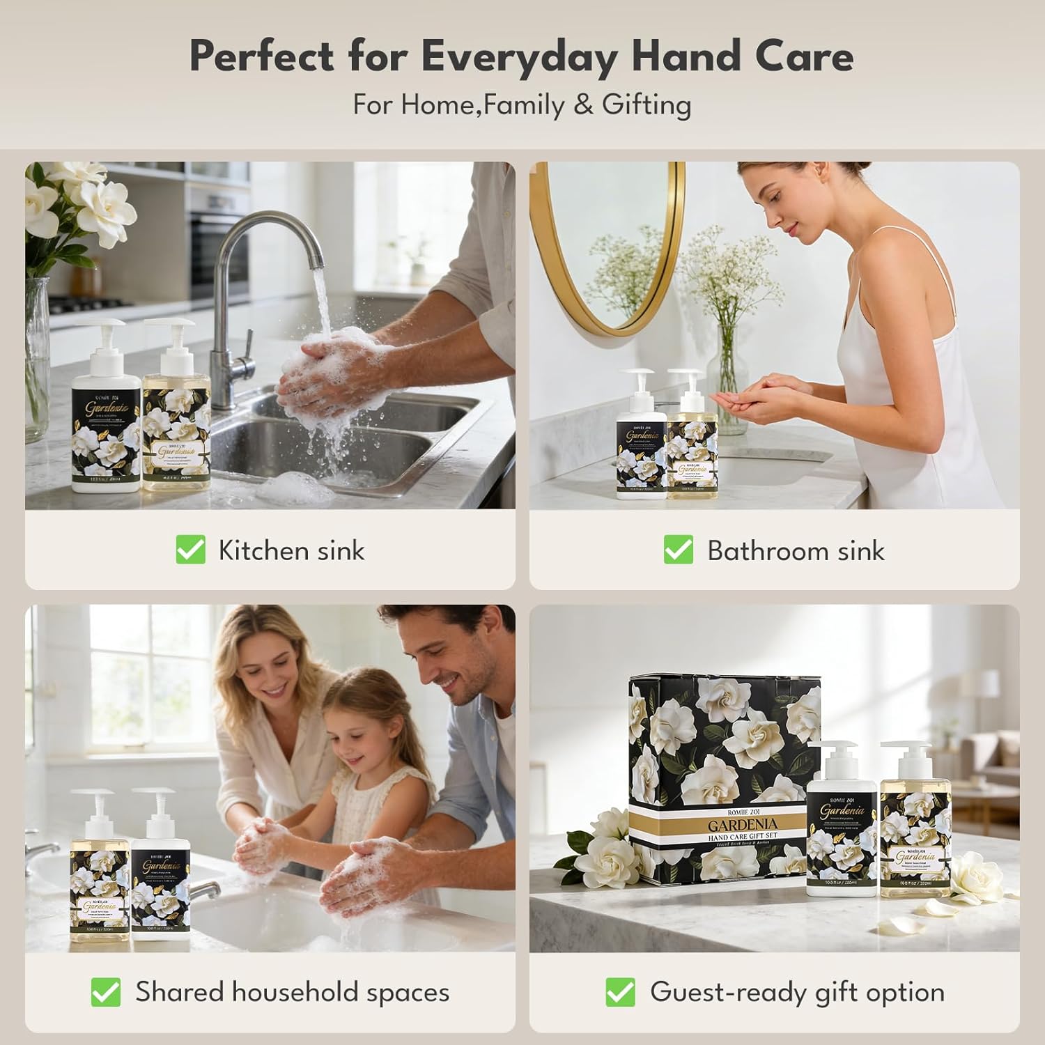 ROMIIE ZOI Gardenia Scent Foaming Hand Soap and Lotion - 320ml / 10.8 Fl Oz Each - Floral and Creamy Hand Care - Part of Luxury Bath & Body Gift Set