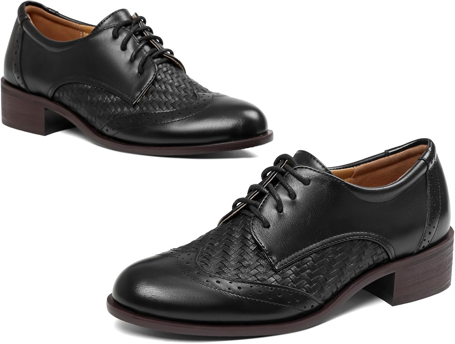 Oxford Shoes for Women Lace Up Pointed Toe Wingtip Brogue Shoes Low Heel Formal Dressy Casual Slip On Shoes for Women - Image 5