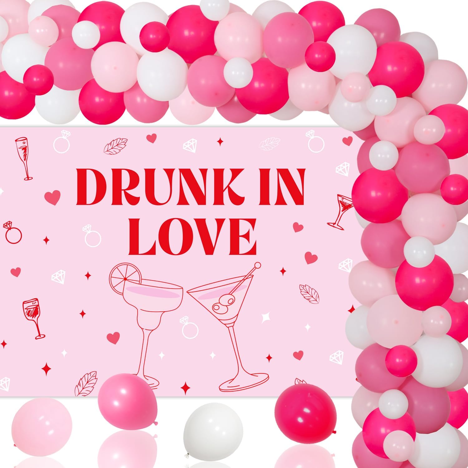 Drunk in Love Bachelorette Party Decorations Pink Drunk in Love Backdrop Balloon Garland Arch Kit Cocktail Party Decor for Women Bachelorette Bridal Shower Party Wedding Engagement Hen Party Supplies
