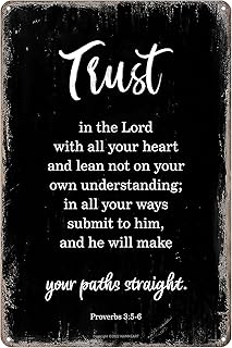 Proverbs 3:5-6 Bible Verse Wall Art - Trust in the Lord Scripture Proverbs - Christian Dining Room Decor, Living Room Decor, Bedroom Decor - Metal Wall Art - 8x12 Inch