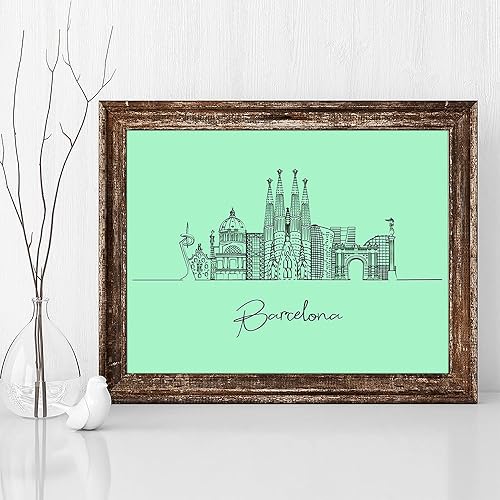 Vista 44 de TJ Originals - Barcelona, Madrid y España vistas de la ciudad, arte de pared ilustrado a mano, decoración de pared de sala de estar - Pósteres