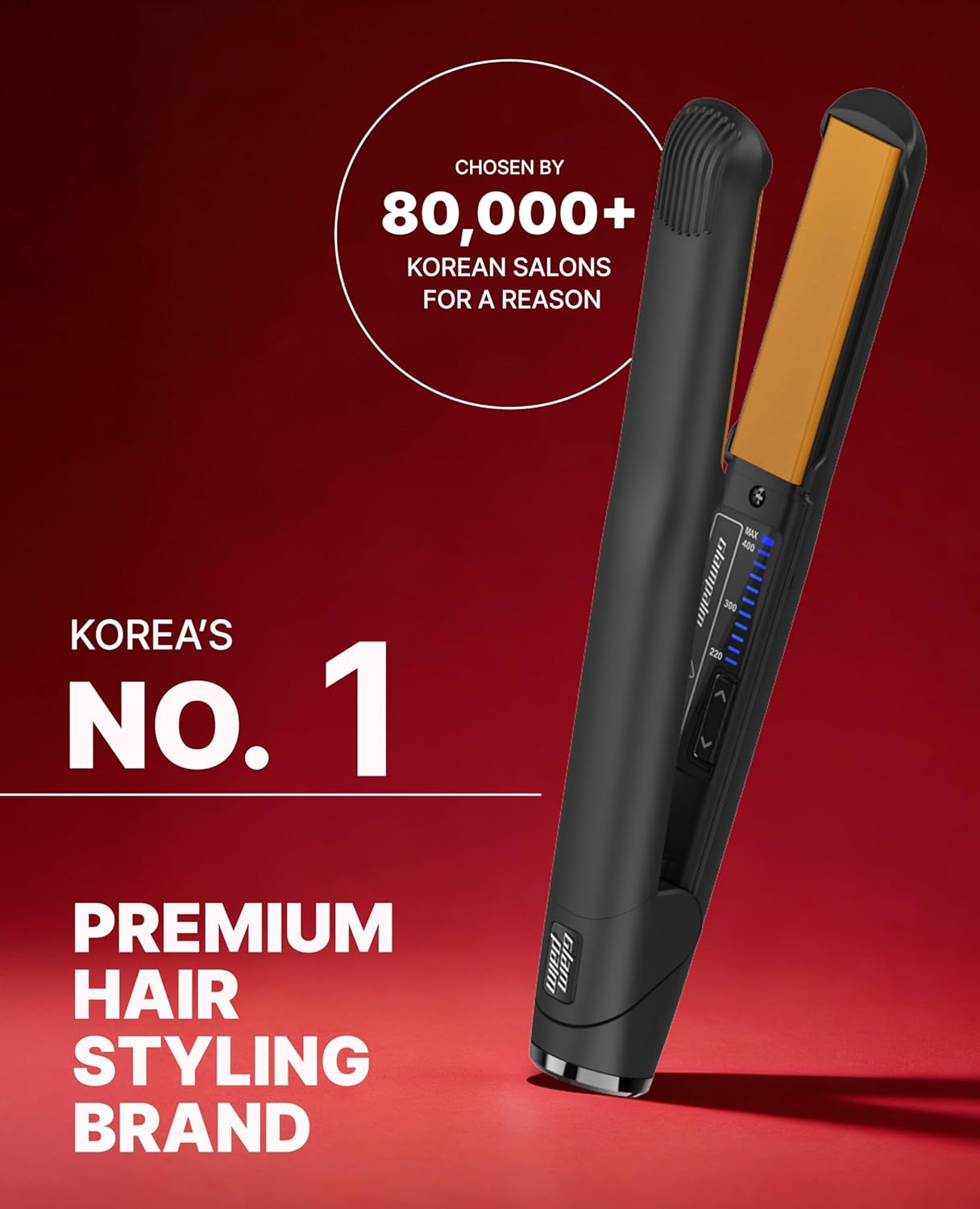 GLAMPALM Classic 1" | Ceramic Flat Iron Infused with Vita-C, Korean No.1 Hair straighteners for Women, Dual Voltage, Silk Press, Hair Styling Irons | GP201