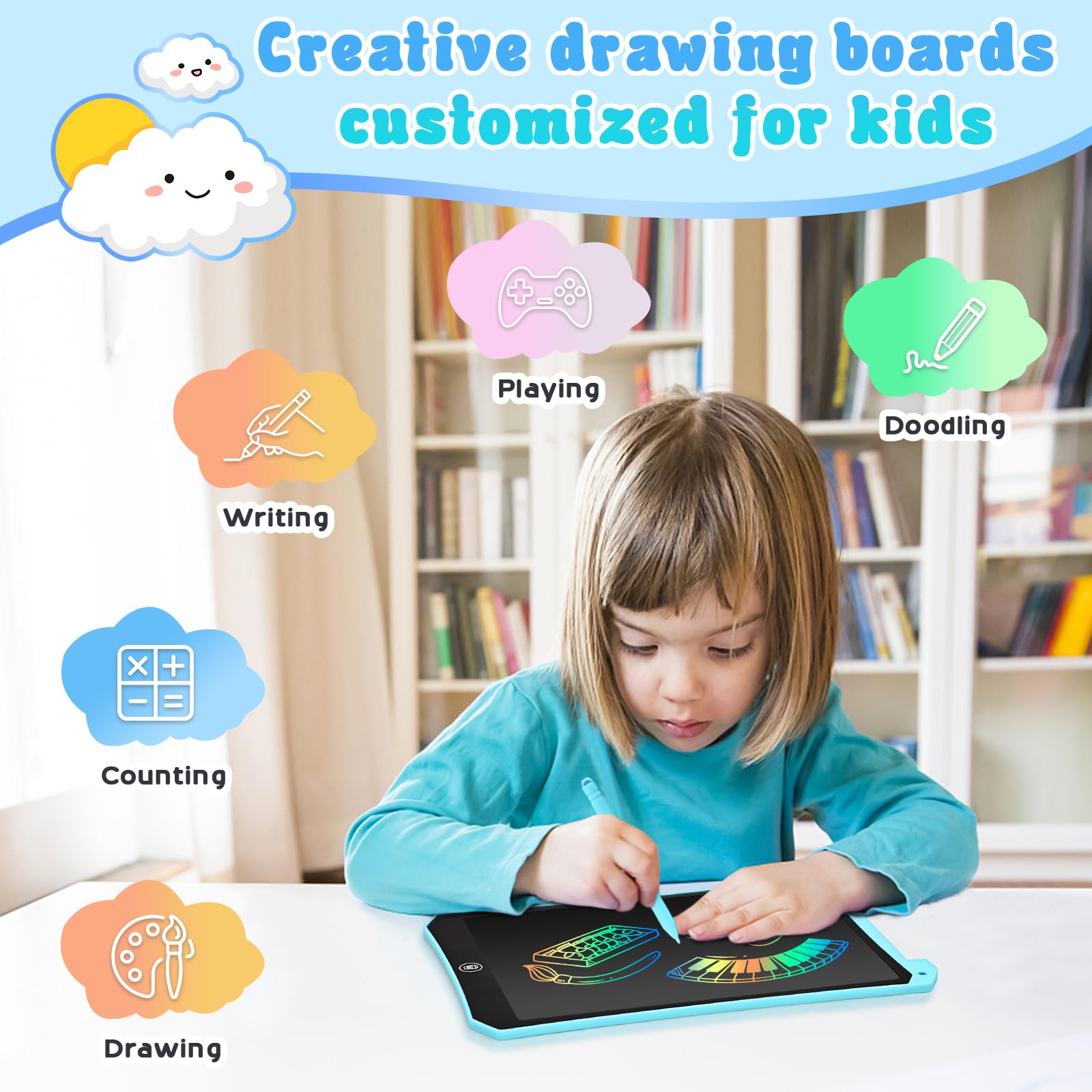 BlueSwan Pizarra Infantil LCD 8.5 Pulgadas, Tableta Escritura Magnetica, Tableta Dibujo Niños Borrable con Protección Ocular para 3-12 Años, Juguetes de Viaje, Regalo de Cumpleaños y Navidad Rosa — view 7