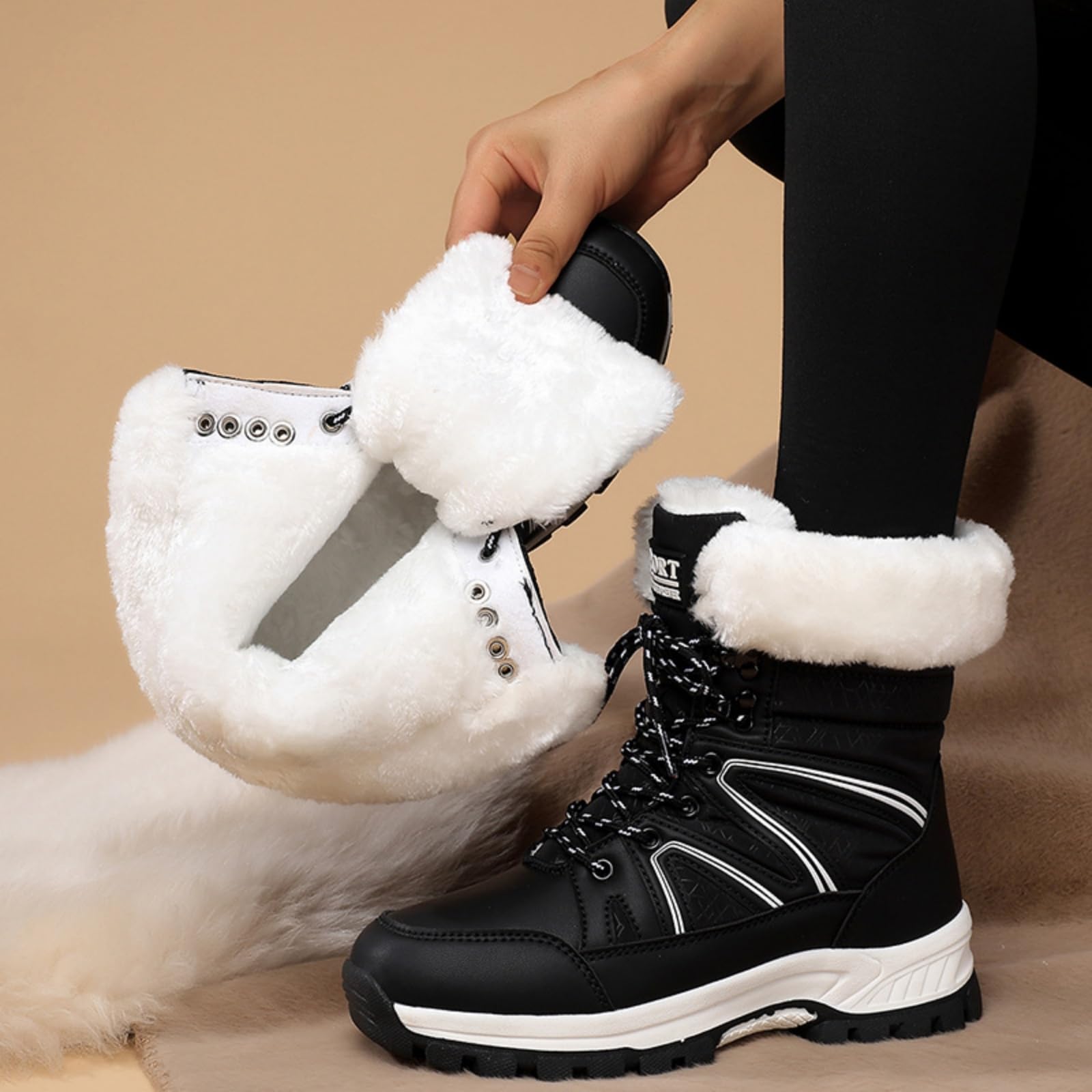 ENEN Bottes de Neige Imperméable Femme Homme 36-42, Bottes Femme Hiver Fourré Antidérapantes Semelle en Caoutchouc Chaude Confortable pour Extérieur, Randonnée
