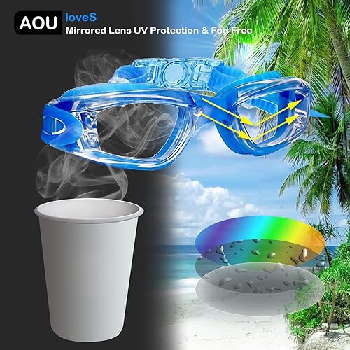 Miniatura 4 de Aouloves Gafas de natación para niños, paquete de 2, antiniebla, sin fugas, visión clara, gafas de natación para piscina de agua para edades de 3 a