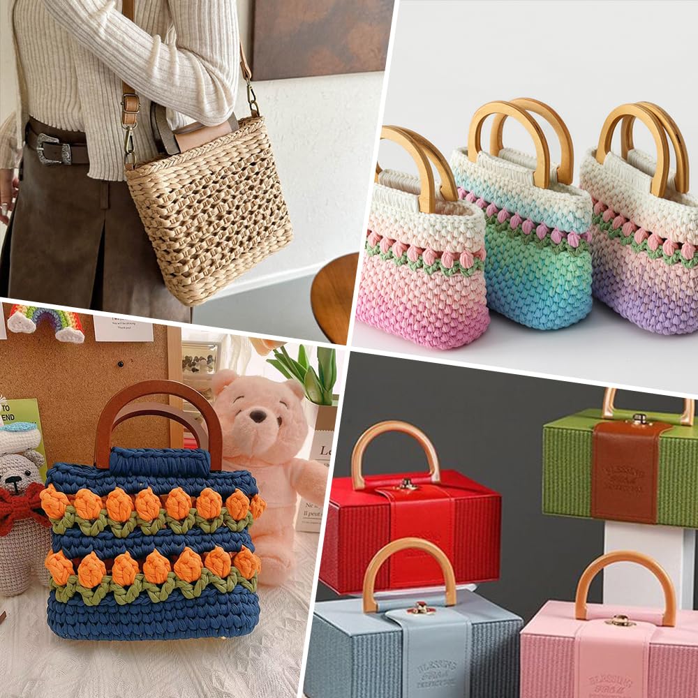 Manici Per Borsa In Legno A Forma Di D - 4 Pezzi, 17.5x10 Cm, Per Borse Fatte A Mano E Uncinetto