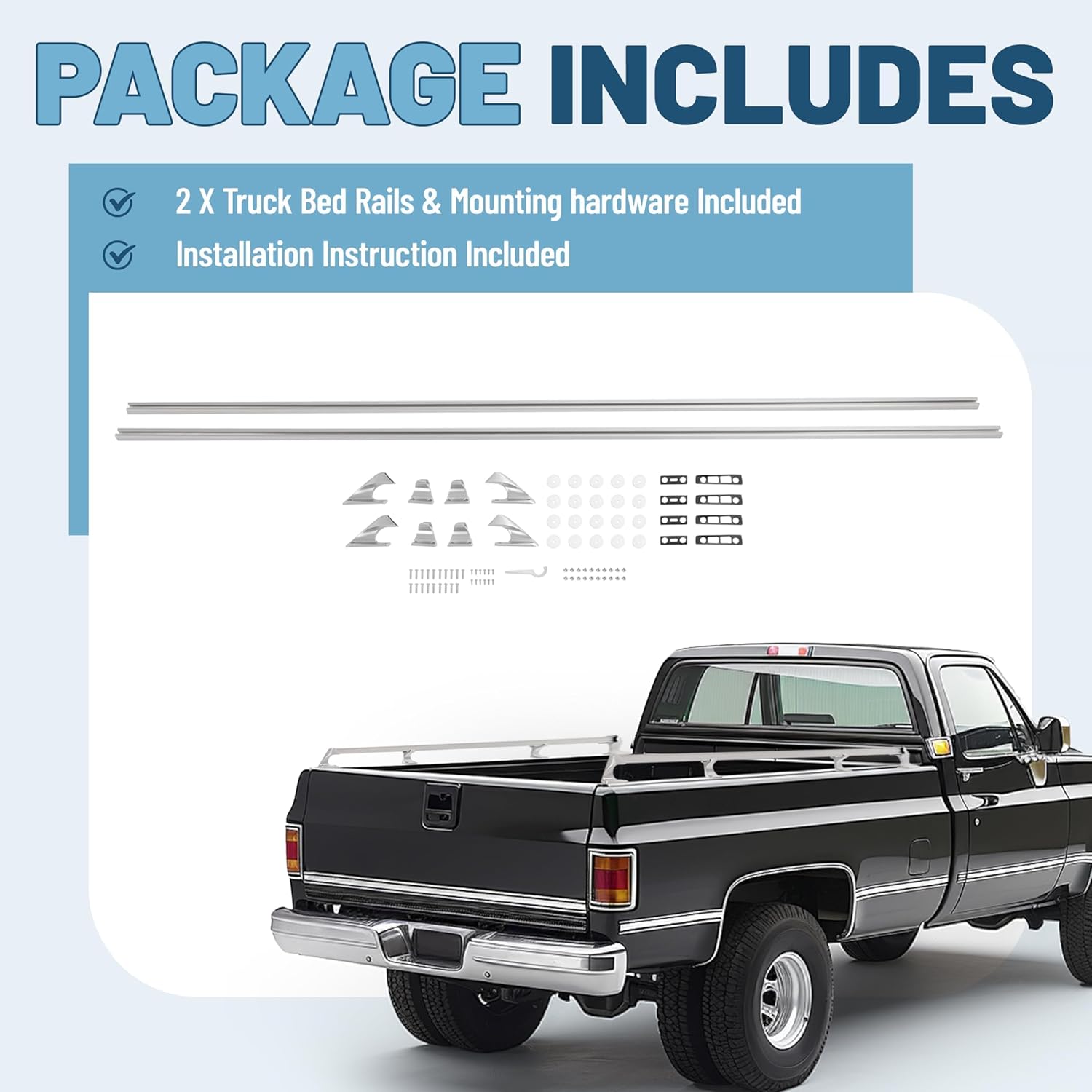 7.36Ft Truck Bed Rail Compatible with 1967-1987 Chevy Chevrolet GMC & 1988-1991 Heavy Duty Long Bed Trucks Side Rail Aluminium Alloy Powder Coated Silvery (Pair)