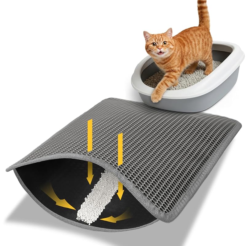 Tapete para Caixa de Areia de Gatos em EVA com Grade Hexagonal e Base Antivazamento Conlun, 59,94 x 37,08 cm