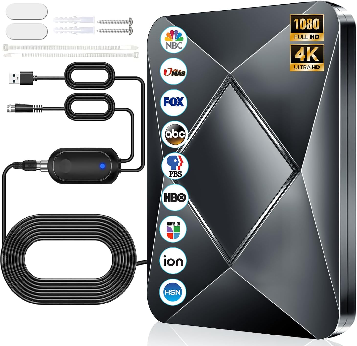 3600+ Miles Range TV Antenna Indoor, 2026 Updated Digital TV Antenna for Smart TV Indoor with Amplifier Signal Booster, HDTV Antenna for Local Channels Supports 8K 4K1080p All TVs-38ft Coaxial Cable