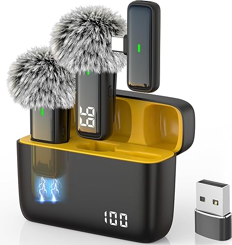 Micrófono USB inalámbrico para PC, laptop, iPhone 1615, teléfono Android, micrófono de solapa con cancelación de ruido con funda de carga 24 horas