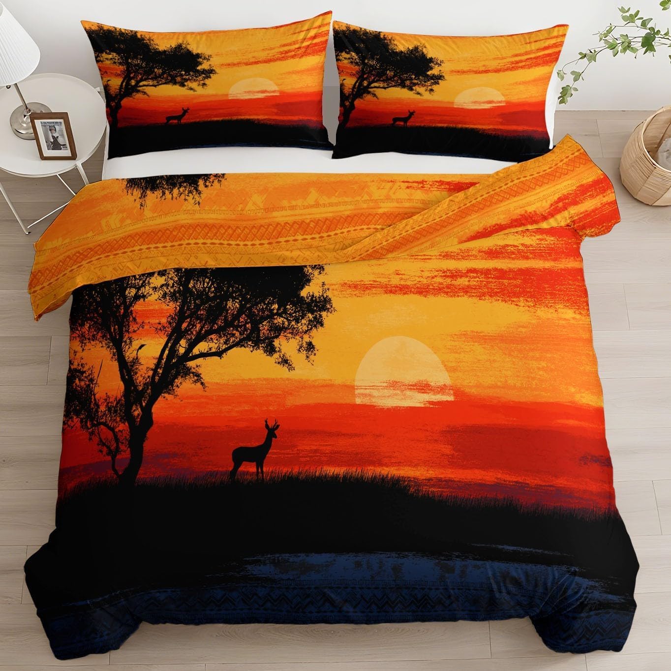 Housse de Couette 240x220 Savane Africaine Parure de Lit 2 Personnes