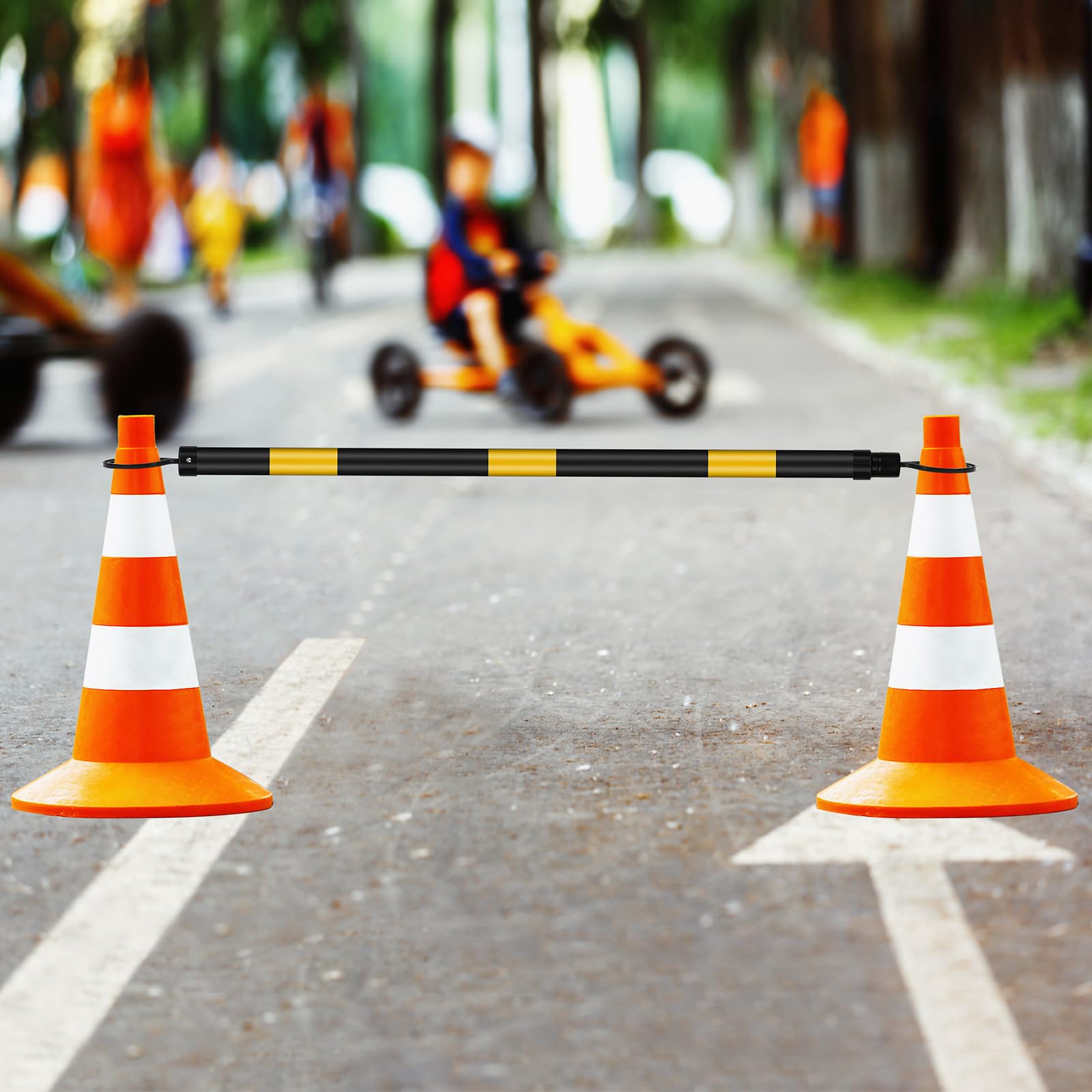 huwena 12 pcs retractable traffic cone bar length from 4 to 6.9 ft expandable safety cone bars lightweight traffic barricade for parking lots, road construction, cone not include(yellow black)