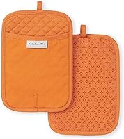 KitchenAid Asteroid Pot Holder 2-Pack, Honey - Heat-Resistant 100% Cotton with Silicone Grips, 7x10 Inch Oven Protectors