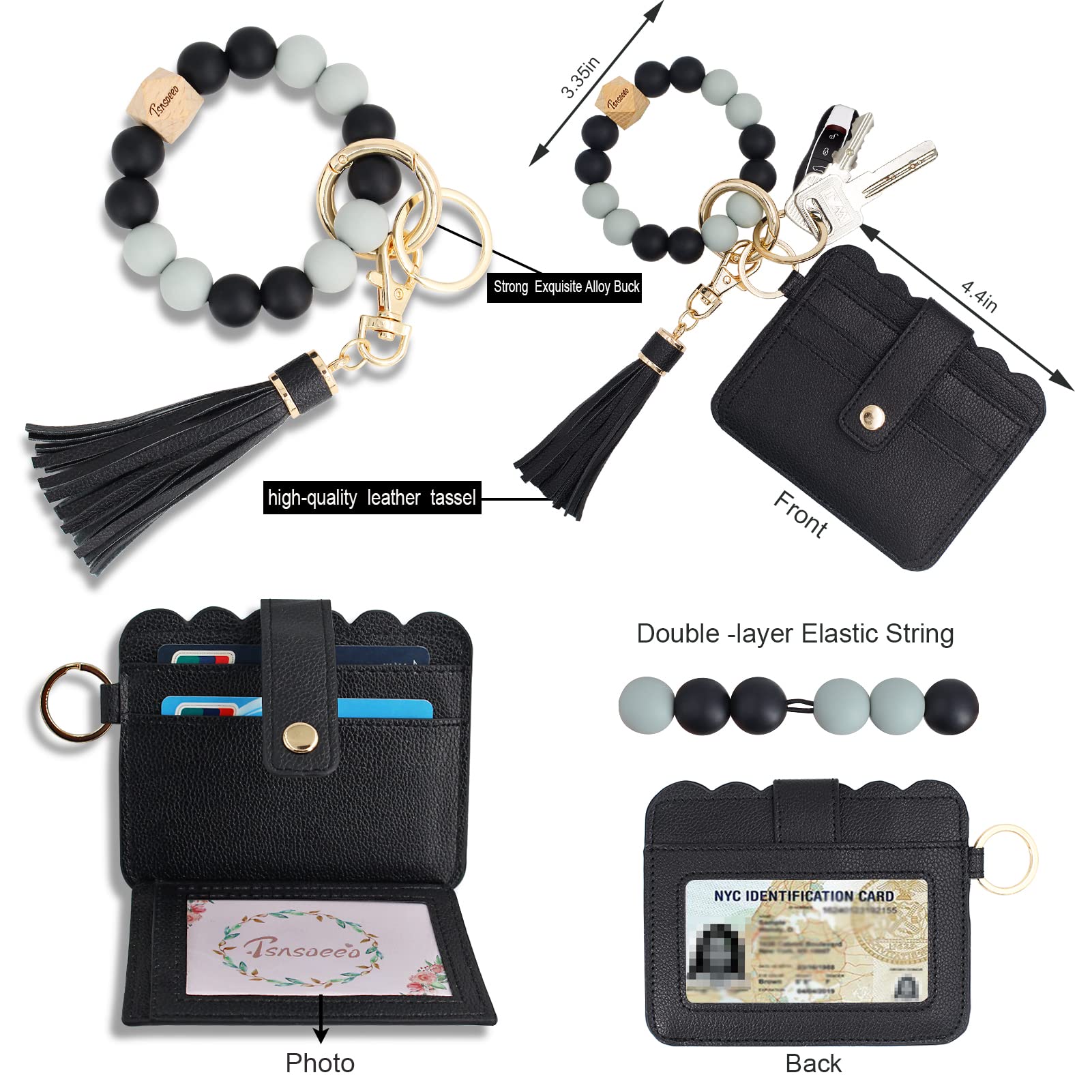 Silicone Beaded Keychain Wristlet Wallet - RFID Card Holder With Phone Patch, Elastic Bracelet For Women - View #10