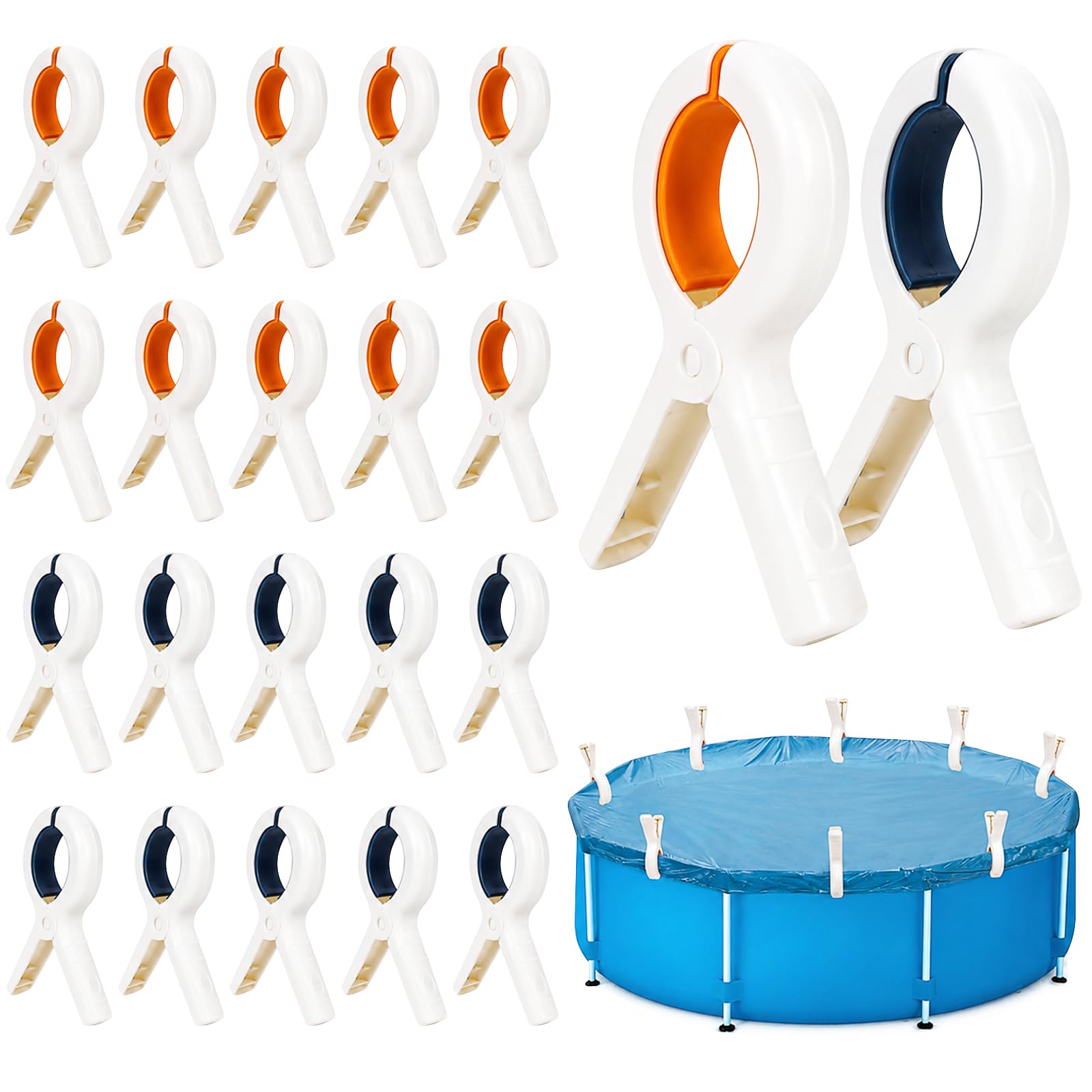 Nerien Lot de 20 grandes pinces de serrage pour piscine - Pinces de fixation pour bâche de piscine - Pinces à ressort - Pince à ressort pour accessoires de piscine